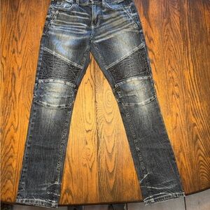 BKE Straight Leg Blue Denim Jeans Medium Wash Stretch 5-Pocket Button Logo